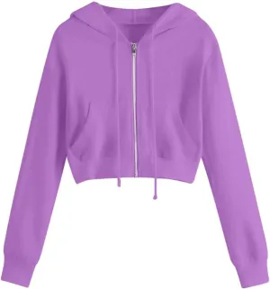 Hoodies for Women Solid Cropped Zip Up Hoodie Trendy Teen Girls Crop Top Jackets Casual Cute Cropped Hooded Jacket
