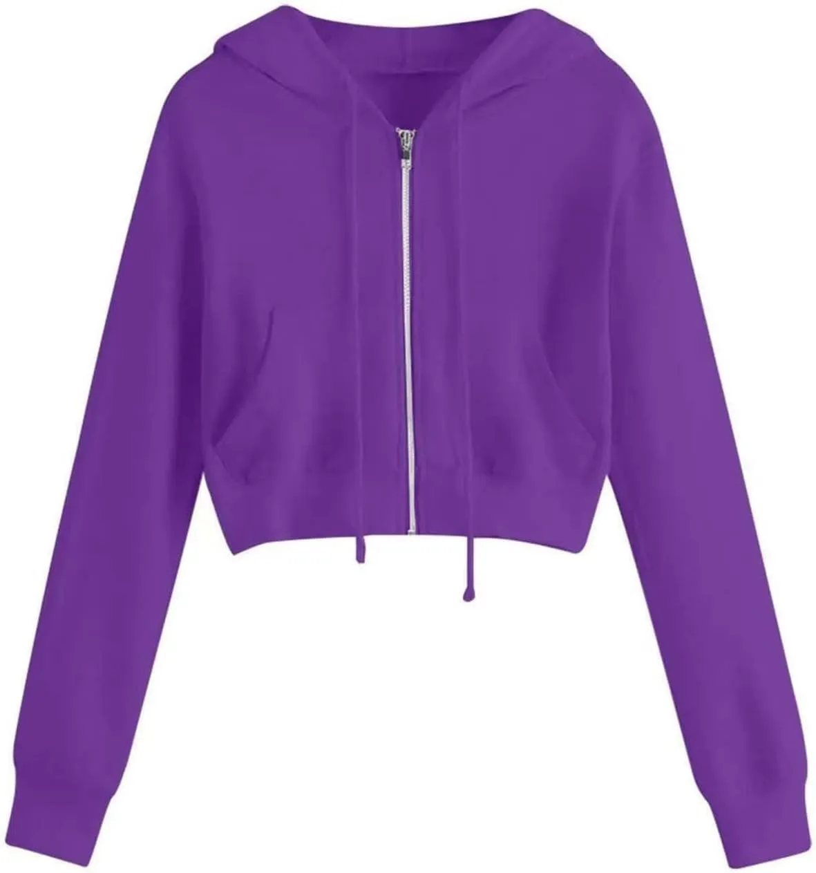 Hoodies for Women Solid Cropped Zip Up Hoodie Trendy Teen Girls Crop Top Jackets Casual Cute Cropped Hooded Jacket