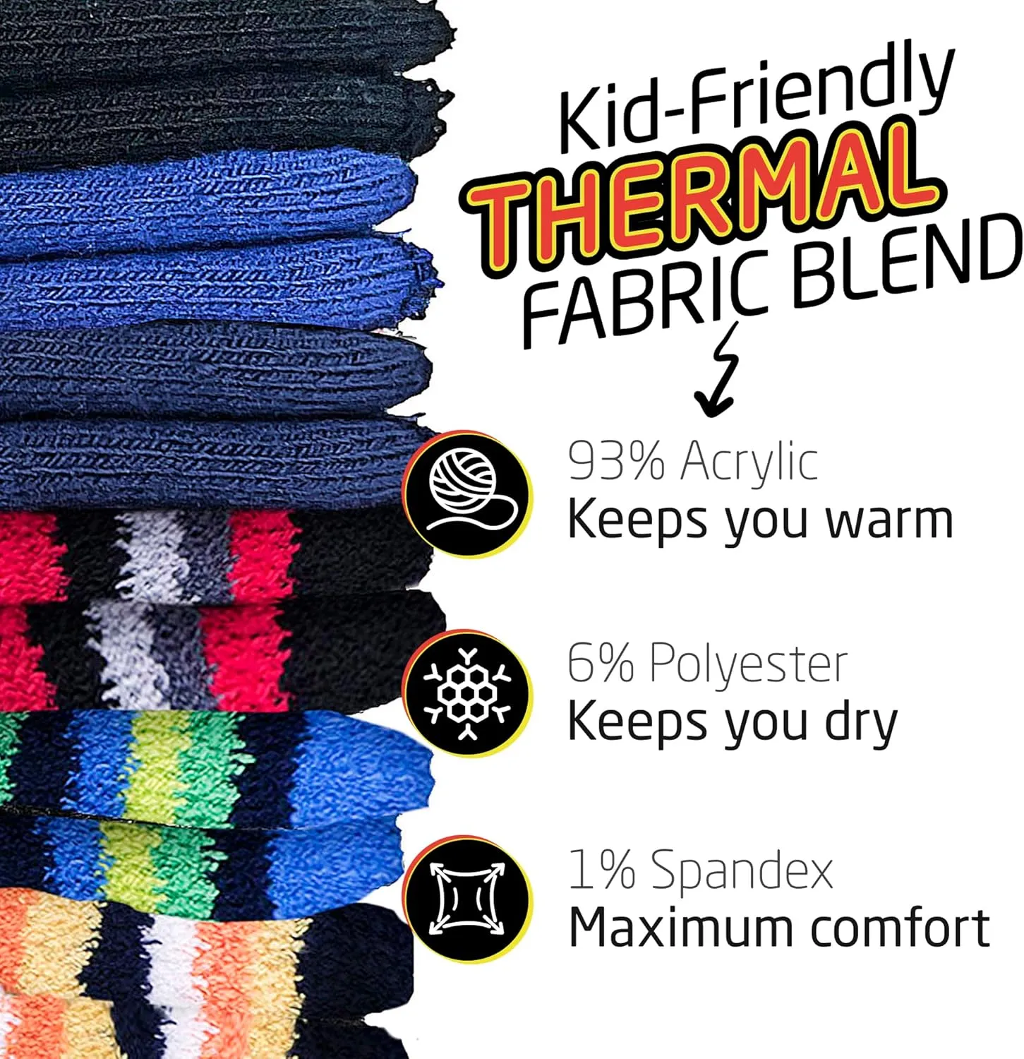HOT FEET Toddler Warm Socks  Thermal Crew Winter Socks for Toddlers, Thick Insulated Snow Gear for Kids 5/6 Pack