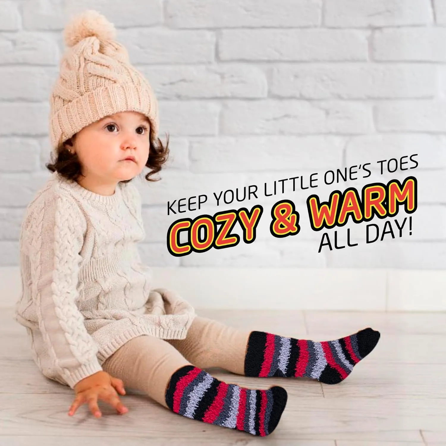 HOT FEET Toddler Warm Socks  Thermal Crew Winter Socks for Toddlers, Thick Insulated Snow Gear for Kids 5/6 Pack