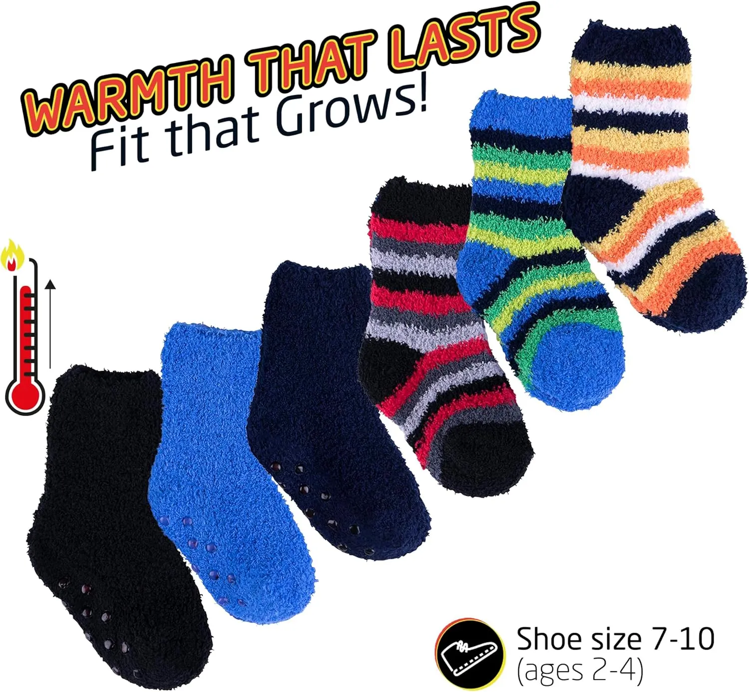 HOT FEET Toddler Warm Socks  Thermal Crew Winter Socks for Toddlers, Thick Insulated Snow Gear for Kids 5/6 Pack