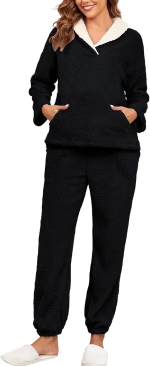 HOTIAN Women' s Fluffy Pajamas Set Fuzzy Fleece Pullover Pants Loungewear Sets Plush Pjs Sleepwear with Pockets