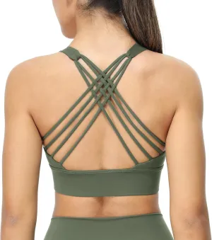 icyzone Sports Bras for Women - Activewear Strappy Padded Workout Yoga Tops Bra