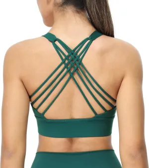icyzone Sports Bras for Women - Activewear Strappy Padded Workout Yoga Tops Bra