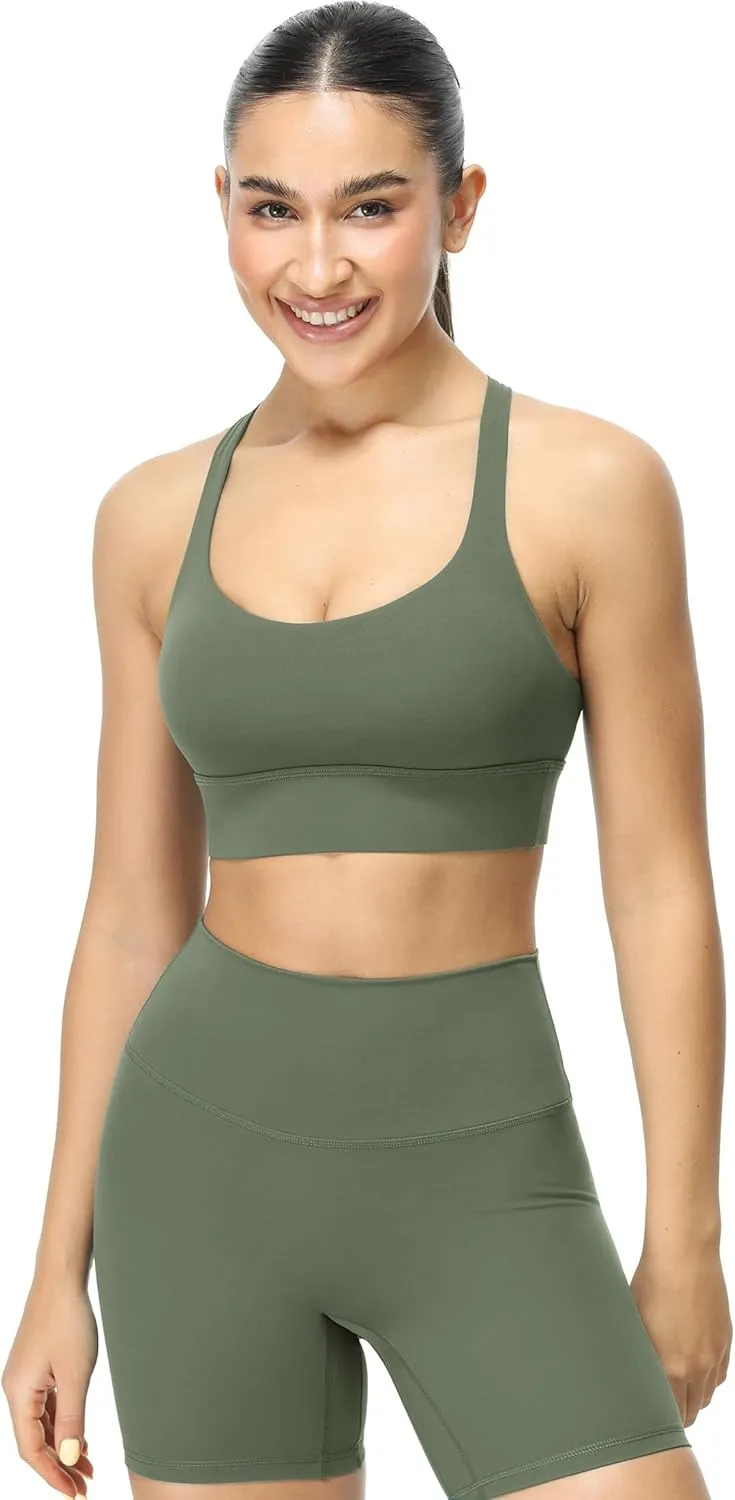 icyzone Sports Bras for Women - Activewear Strappy Padded Workout Yoga Tops Bra