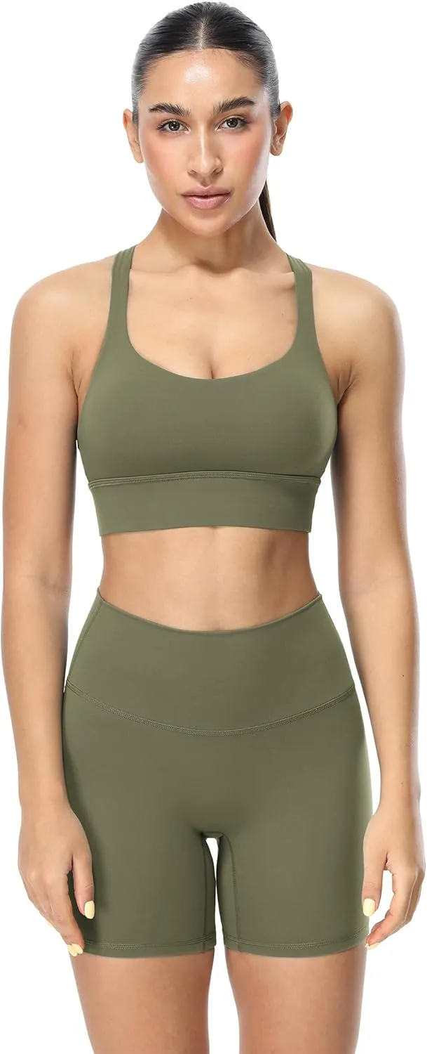 icyzone Sports Bras for Women - Activewear Strappy Padded Workout Yoga Tops Bra