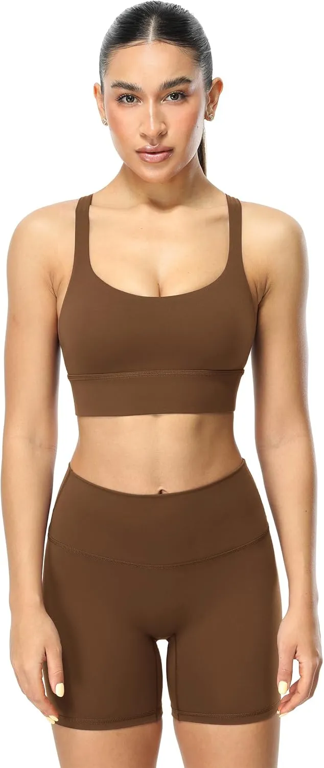 icyzone Sports Bras for Women - Activewear Strappy Padded Workout Yoga Tops Bra