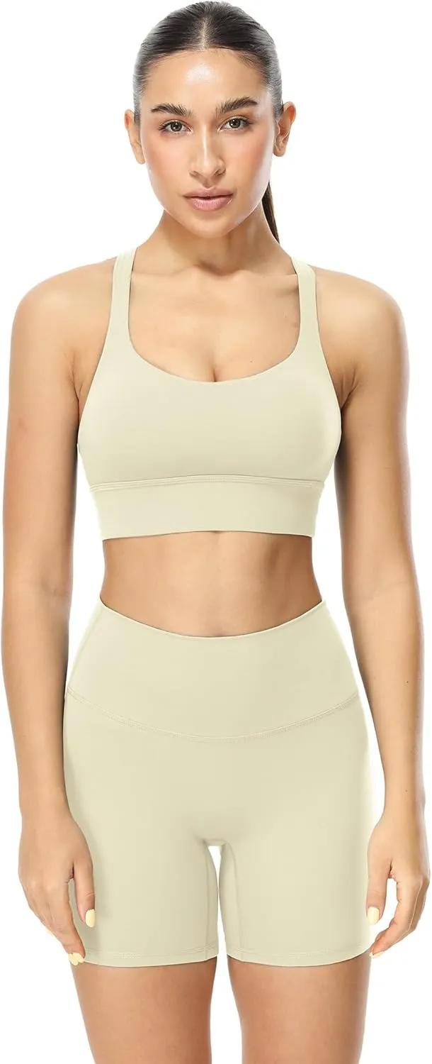 icyzone Sports Bras for Women - Activewear Strappy Padded Workout Yoga Tops Bra
