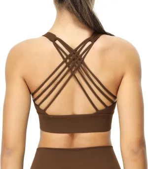 icyzone Sports Bras for Women - Activewear Strappy Padded Workout Yoga Tops Bra