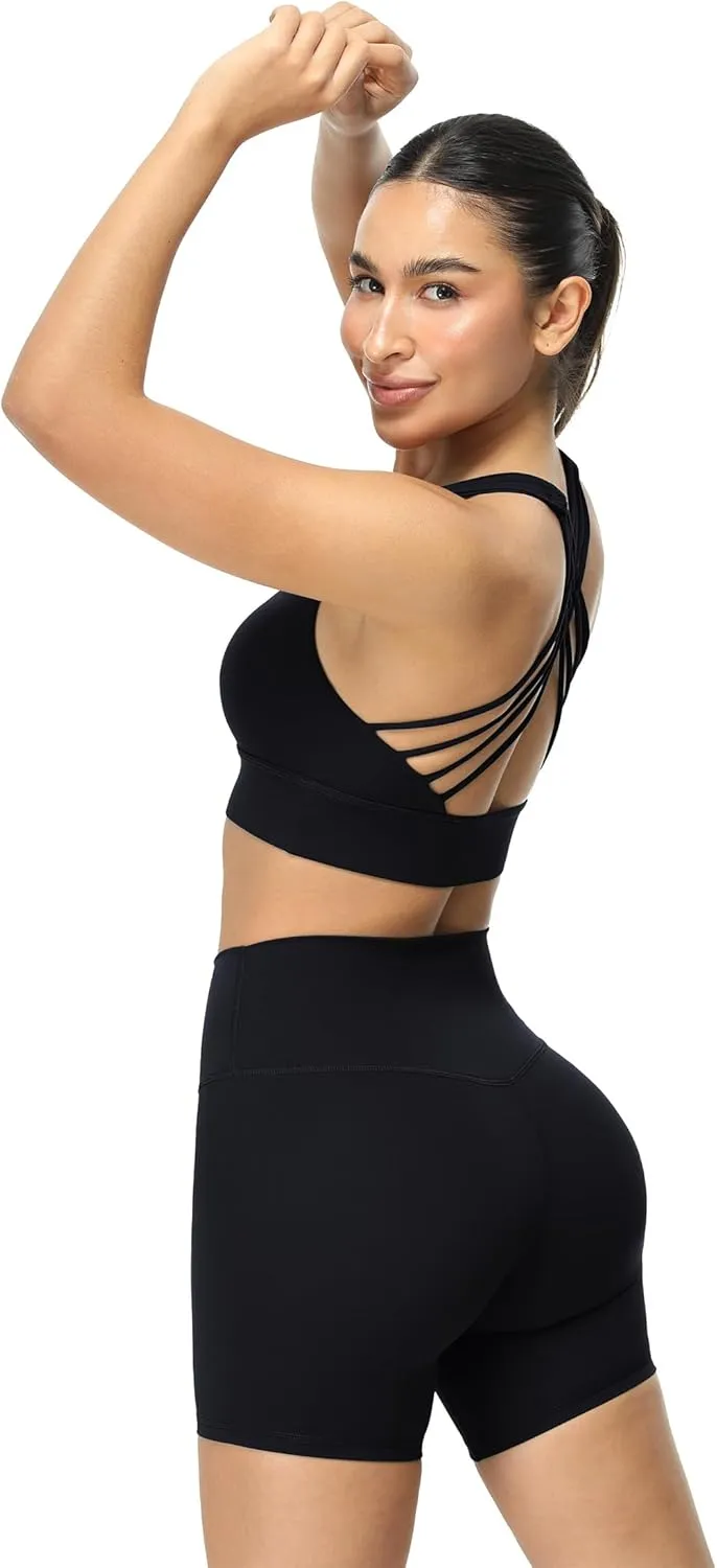 icyzone Sports Bras for Women - Activewear Strappy Padded Workout Yoga Tops Bra