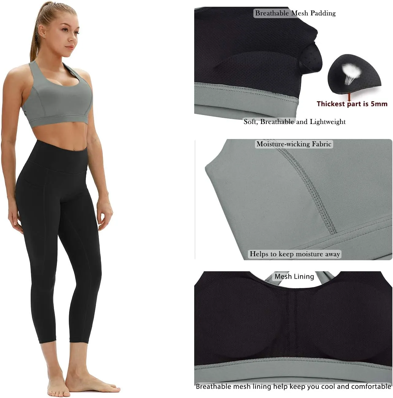 icyzone Workout Sports Bras for Women - Fitness Athletic Exercise Running Bra, Activewear Yoga Tops