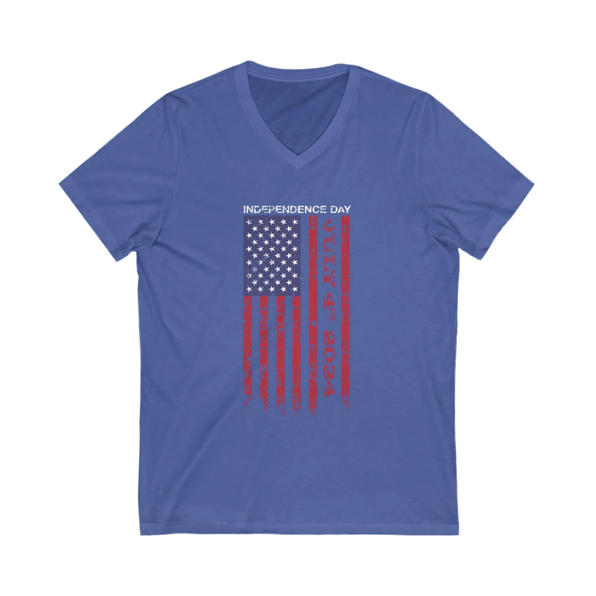 Independence Day USA Flag July 4th 2024 Unisex Jersey Short Sleeve V-Neck Tee