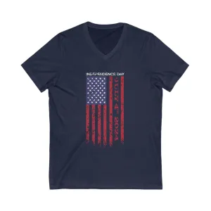 Independence Day USA Flag July 4th 2024 Unisex Jersey Short Sleeve V-Neck Tee