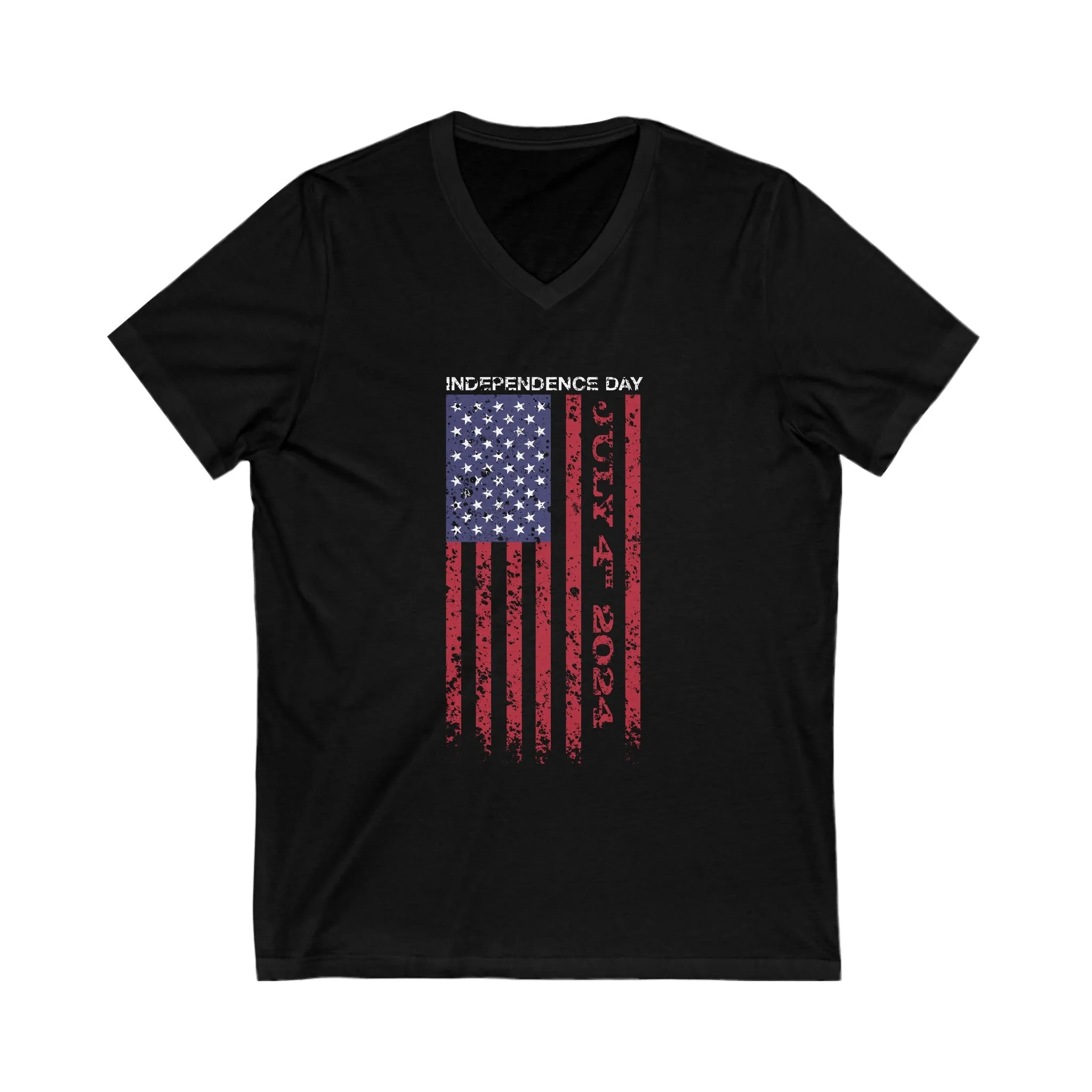 Independence Day USA Flag July 4th 2024 Unisex Jersey Short Sleeve V-Neck Tee