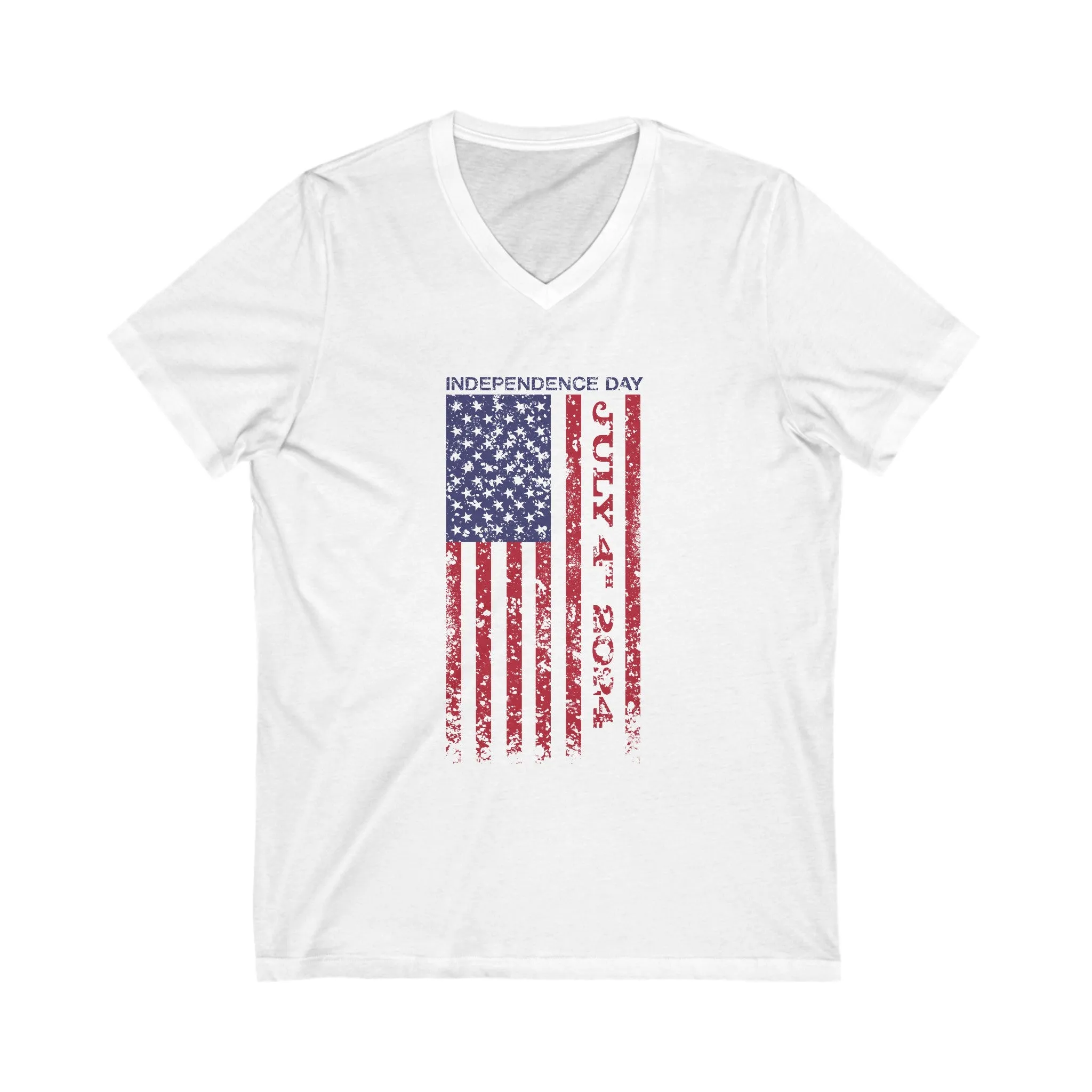 Independence Day USA Flag July 4th 2024 Unisex Jersey Short Sleeve V-Neck Tee