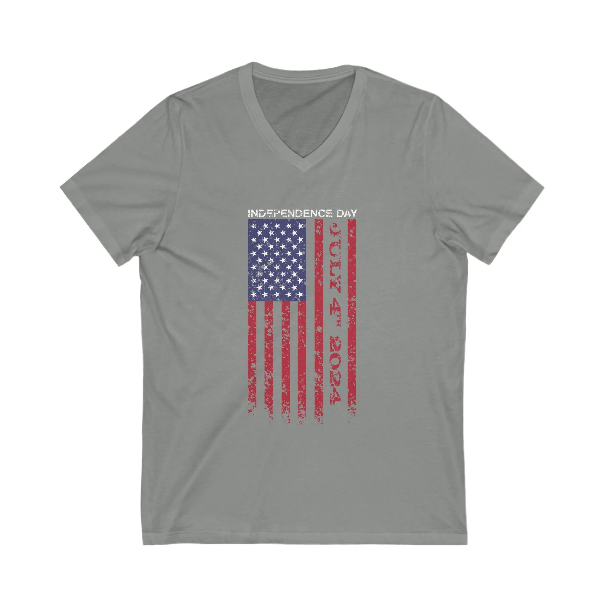 Independence Day USA Flag July 4th 2024 Unisex Jersey Short Sleeve V-Neck Tee