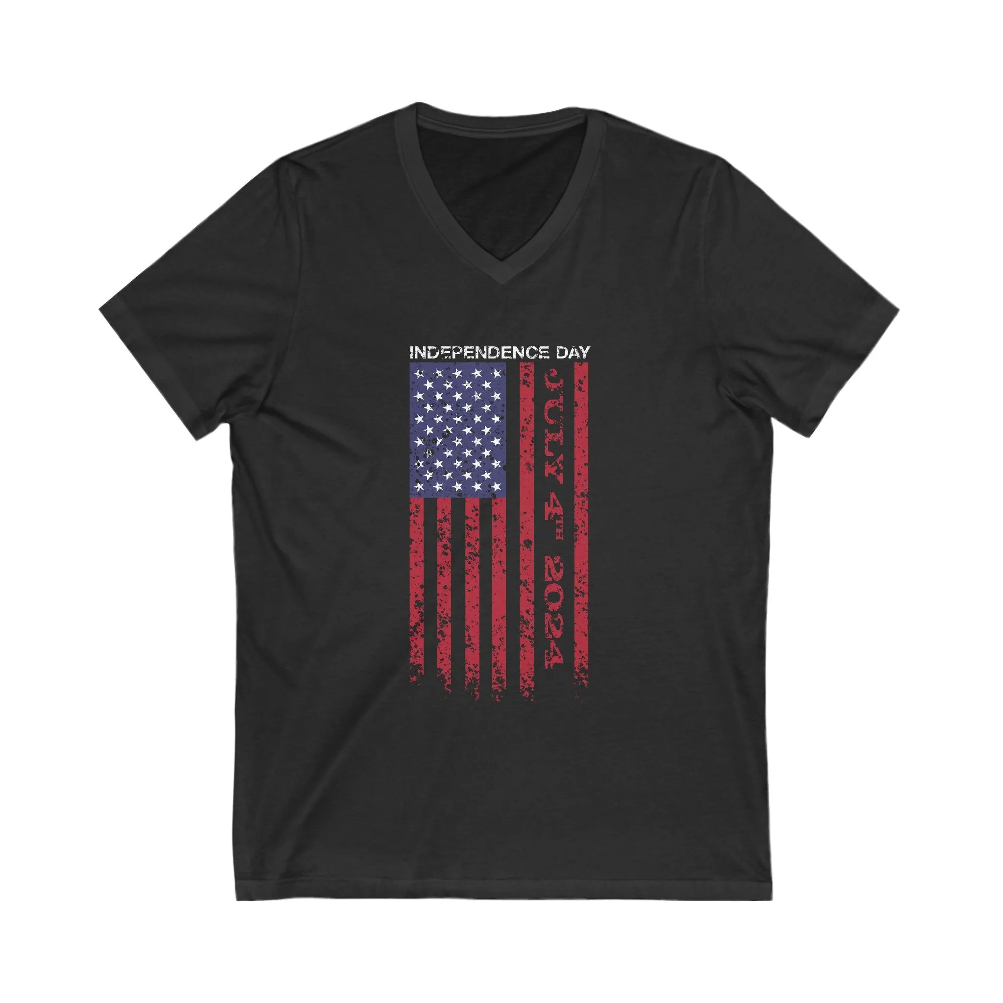 Independence Day USA Flag July 4th 2024 Unisex Jersey Short Sleeve V-Neck Tee
