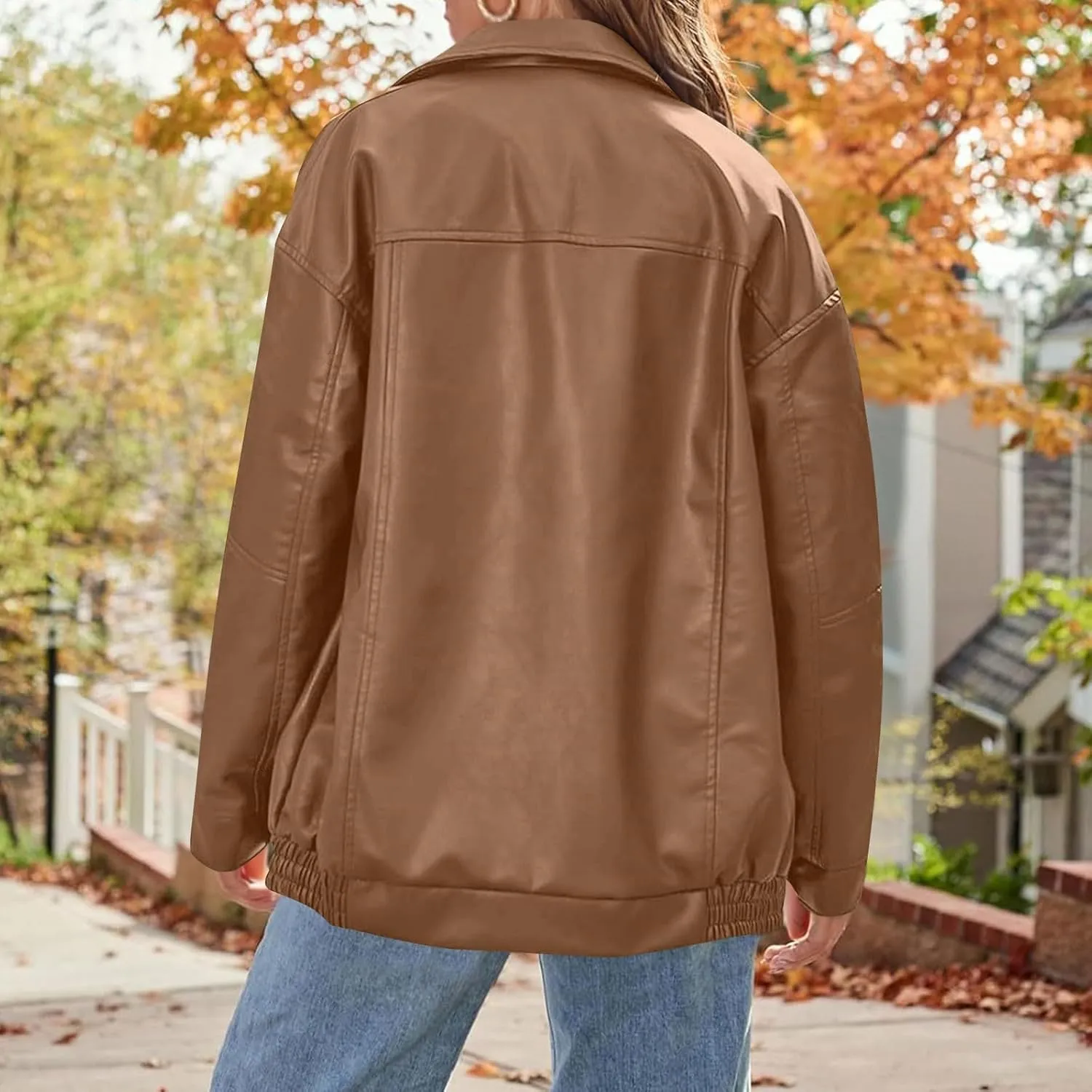 Jackets For Women Faux Leather Oversized Zipper Jackets Trendy Motocycle Casual Winter Coats With Pockets 2024 Clothes