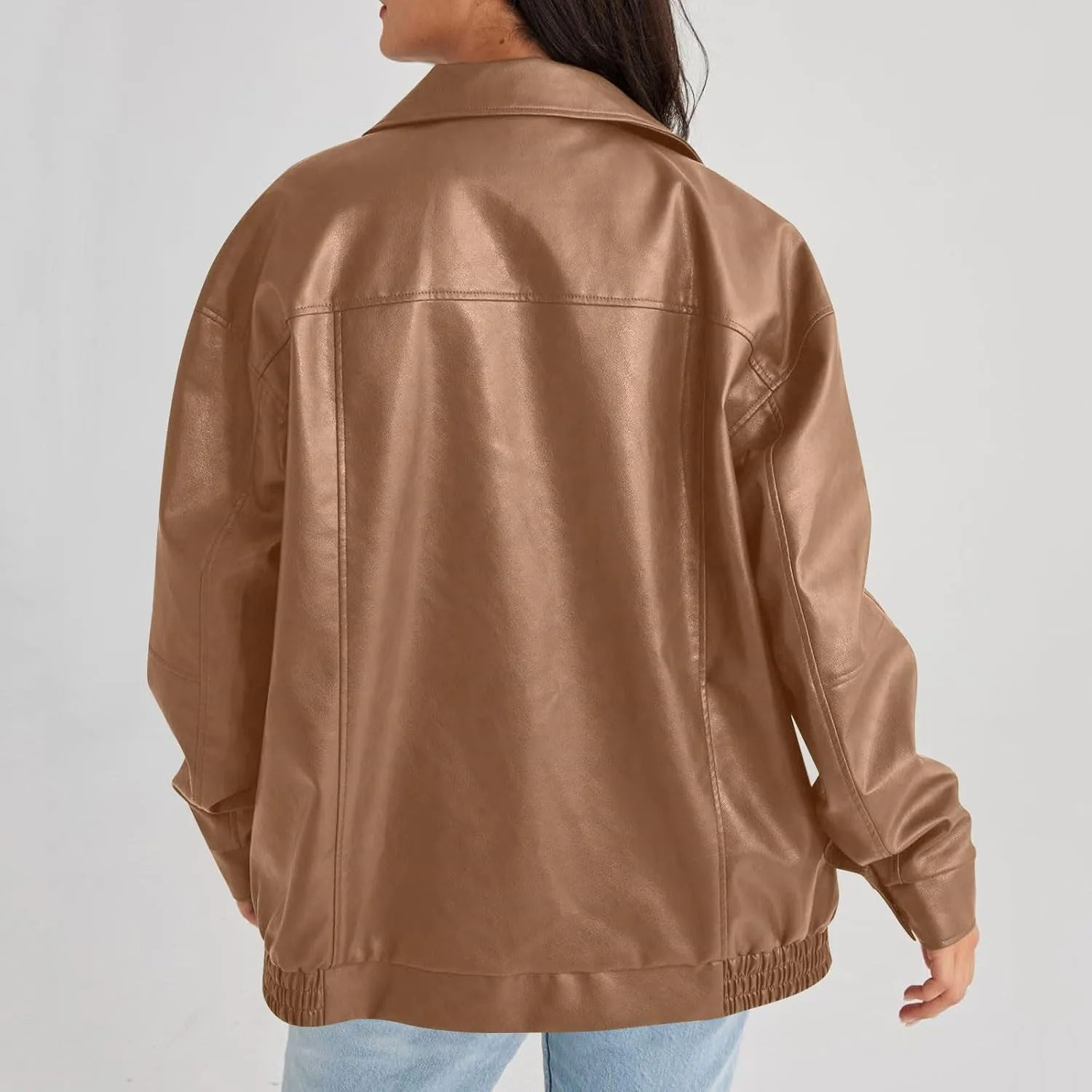 Jackets For Women Faux Leather Oversized Zipper Jackets Trendy Motocycle Casual Winter Coats With Pockets 2024 Clothes