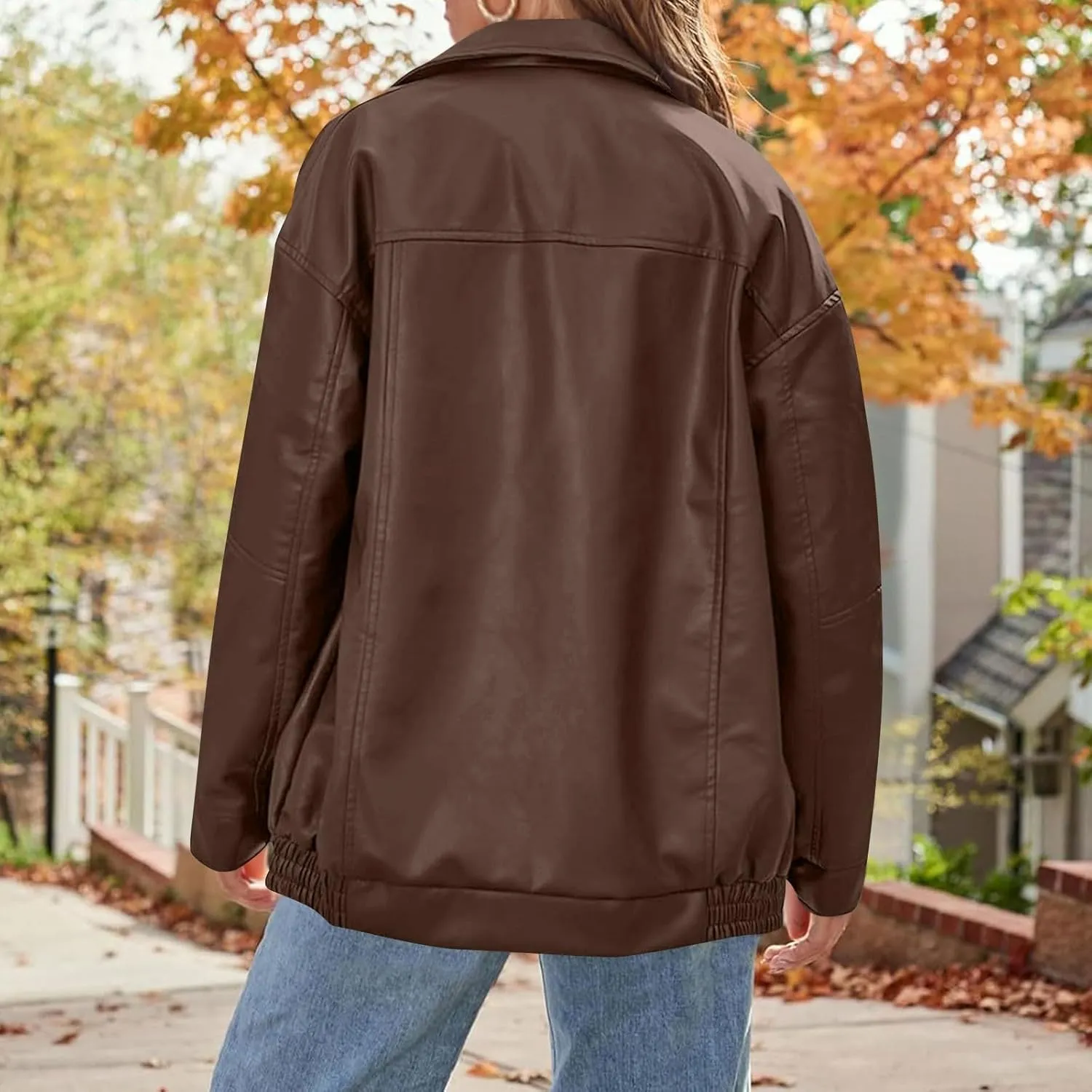 Jackets For Women Faux Leather Oversized Zipper Jackets Trendy Motocycle Casual Winter Coats With Pockets 2024 Clothes