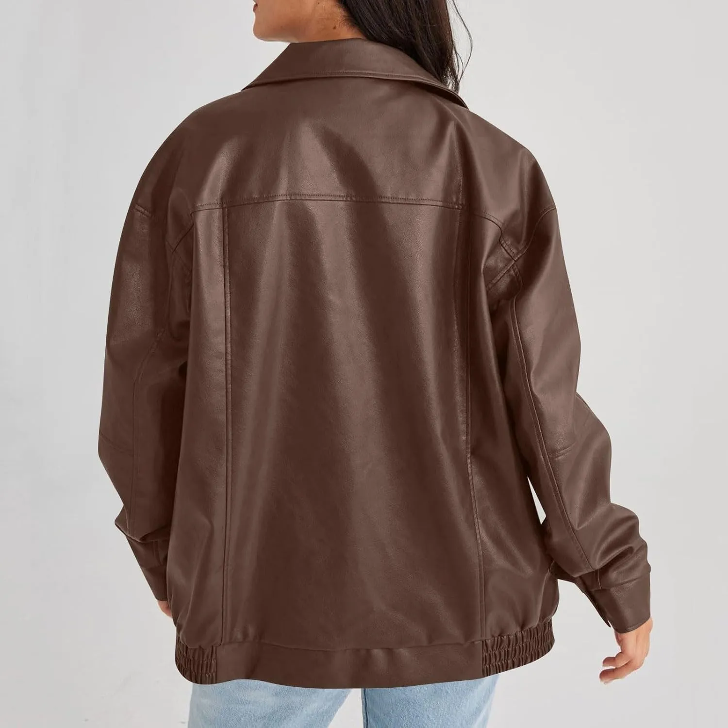 Jackets For Women Faux Leather Oversized Zipper Jackets Trendy Motocycle Casual Winter Coats With Pockets 2024 Clothes