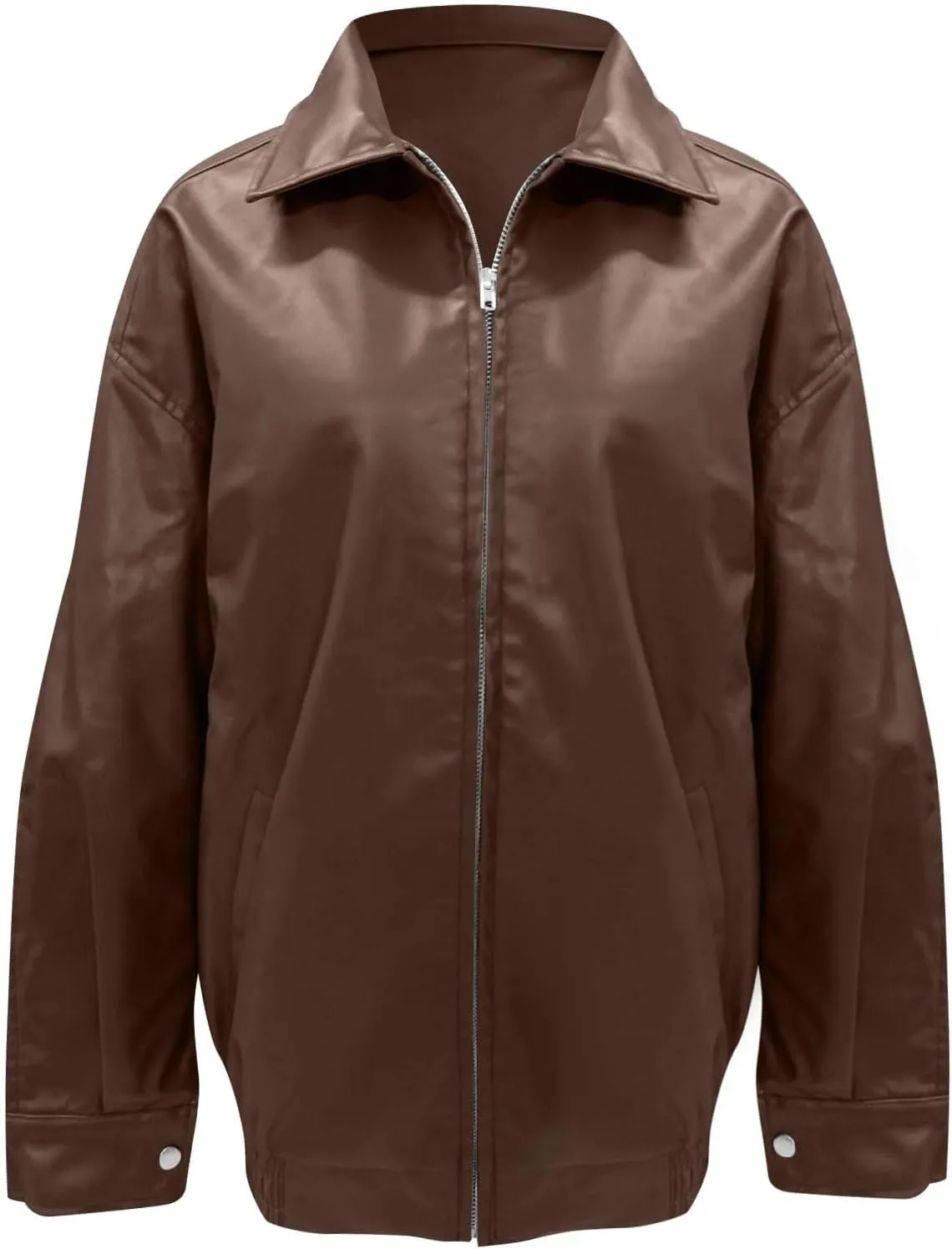 Jackets For Women Faux Leather Oversized Zipper Jackets Trendy Motocycle Casual Winter Coats With Pockets 2024 Clothes