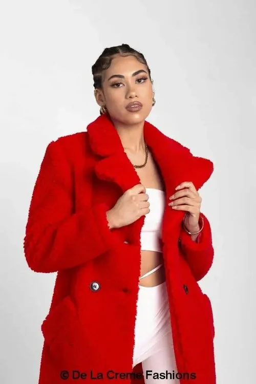 Janine Double Breasted Borg Teddy Coat