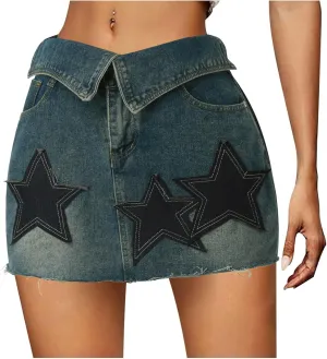 Jean Skirts for Women Denim Skirts Plus Size Mini Skirt Jean Skort y2kButton Cargo Skirt with Pocket Low Waist