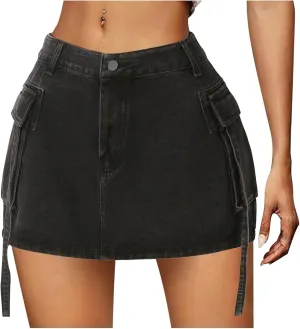 Jean Skirts for Women Denim Skirts Plus Size Mini Skirt Jean Skort y2kButton Cargo Skirt with Pocket Low Waist