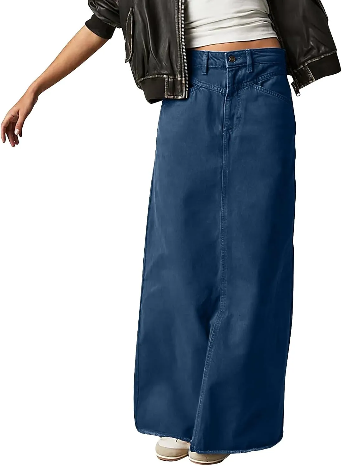 Jean Skirts for Women Denim Y2k High Waisted Maxi Skirts with Pockets Casual Vintage Frayed Hem Long Denim Skirts