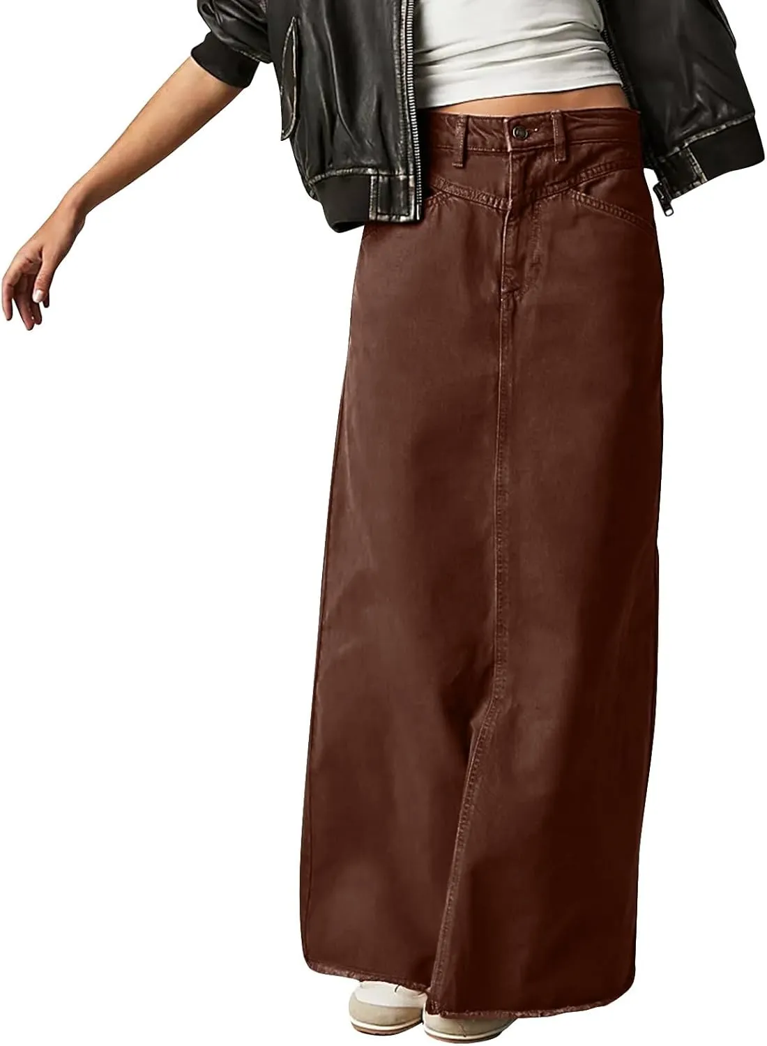 Jean Skirts for Women Denim Y2k High Waisted Maxi Skirts with Pockets Casual Vintage Frayed Hem Long Denim Skirts
