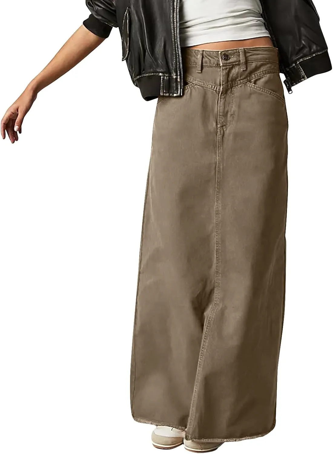 Jean Skirts for Women Denim Y2k High Waisted Maxi Skirts with Pockets Casual Vintage Frayed Hem Long Denim Skirts