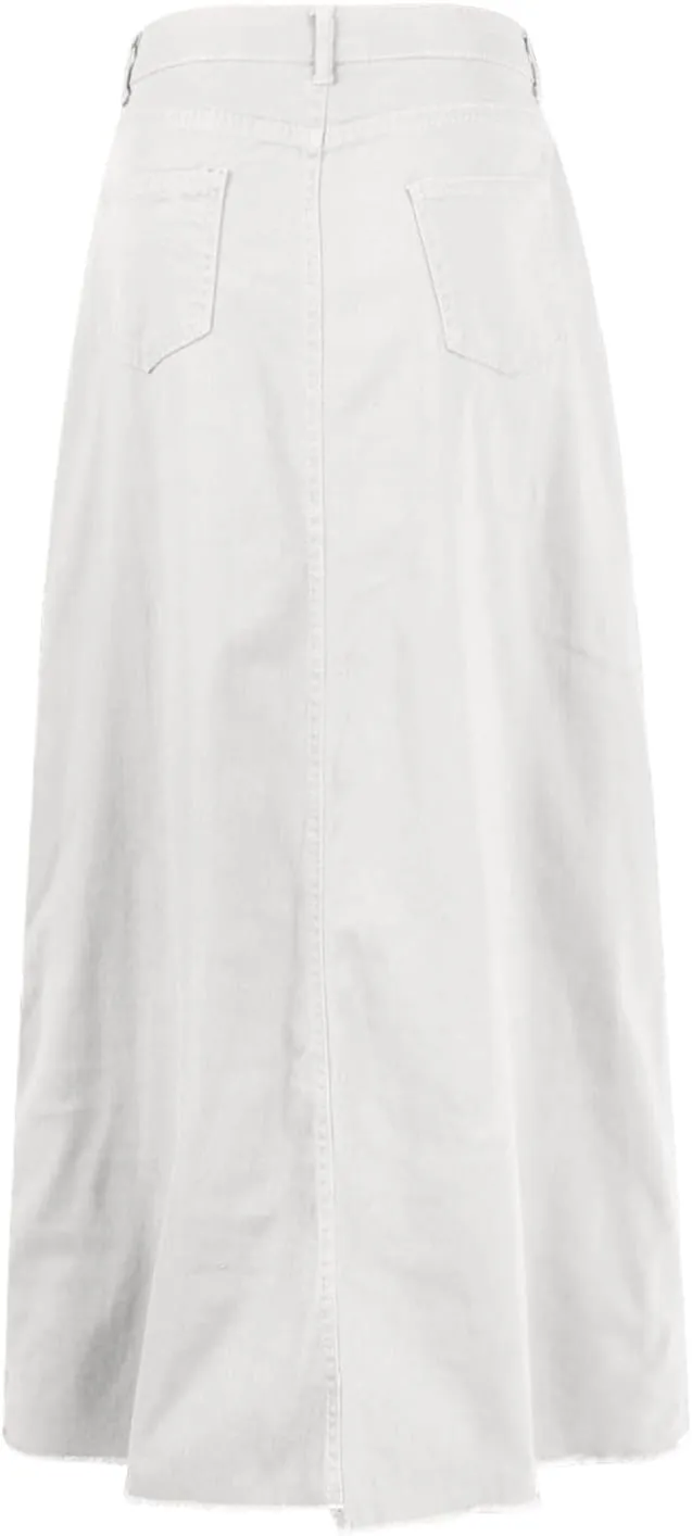 Jean Skirts for Women Denim Y2k High Waisted Maxi Skirts with Pockets Casual Vintage Frayed Hem Long Denim Skirts