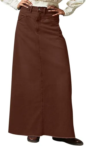 Jean Skirts for Women Denim Y2k High Waisted Maxi Skirts with Pockets Casual Vintage Frayed Hem Long Denim Skirts