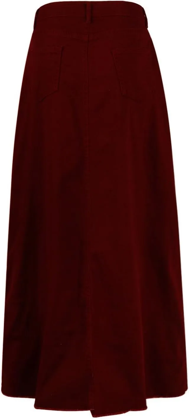 Jean Skirts for Women Frayed Hem Trendy Long Denim Skirt Vintage High Waisted Denim Maxi Skirts with Pockets