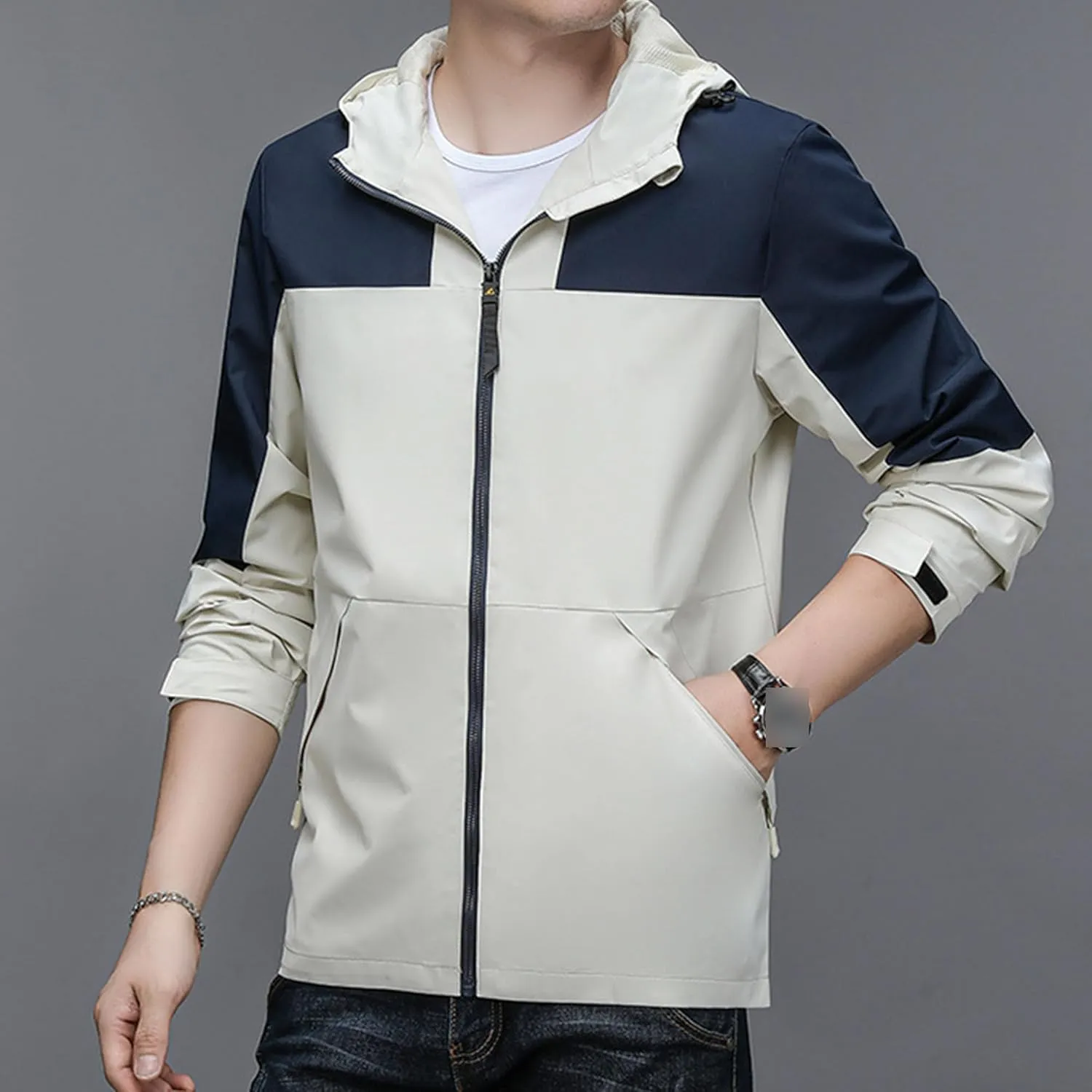 JEShifangjiusu Men Waterproof Breathable Hooded Jacket Raincoat Waterproof Rain Lightweight Running Windbreaker Outdoor Coat