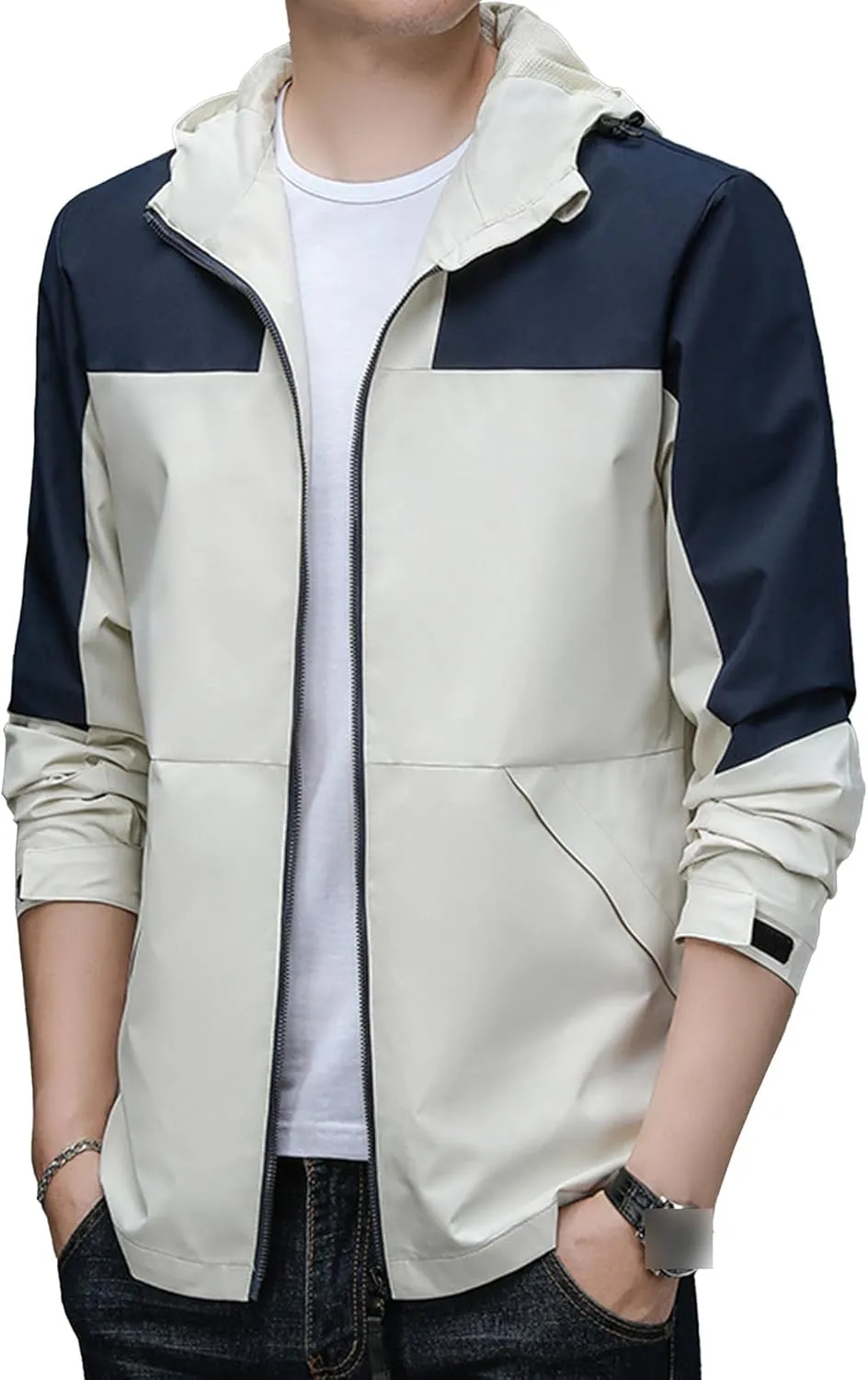 JEShifangjiusu Men Waterproof Breathable Hooded Jacket Raincoat Waterproof Rain Lightweight Running Windbreaker Outdoor Coat