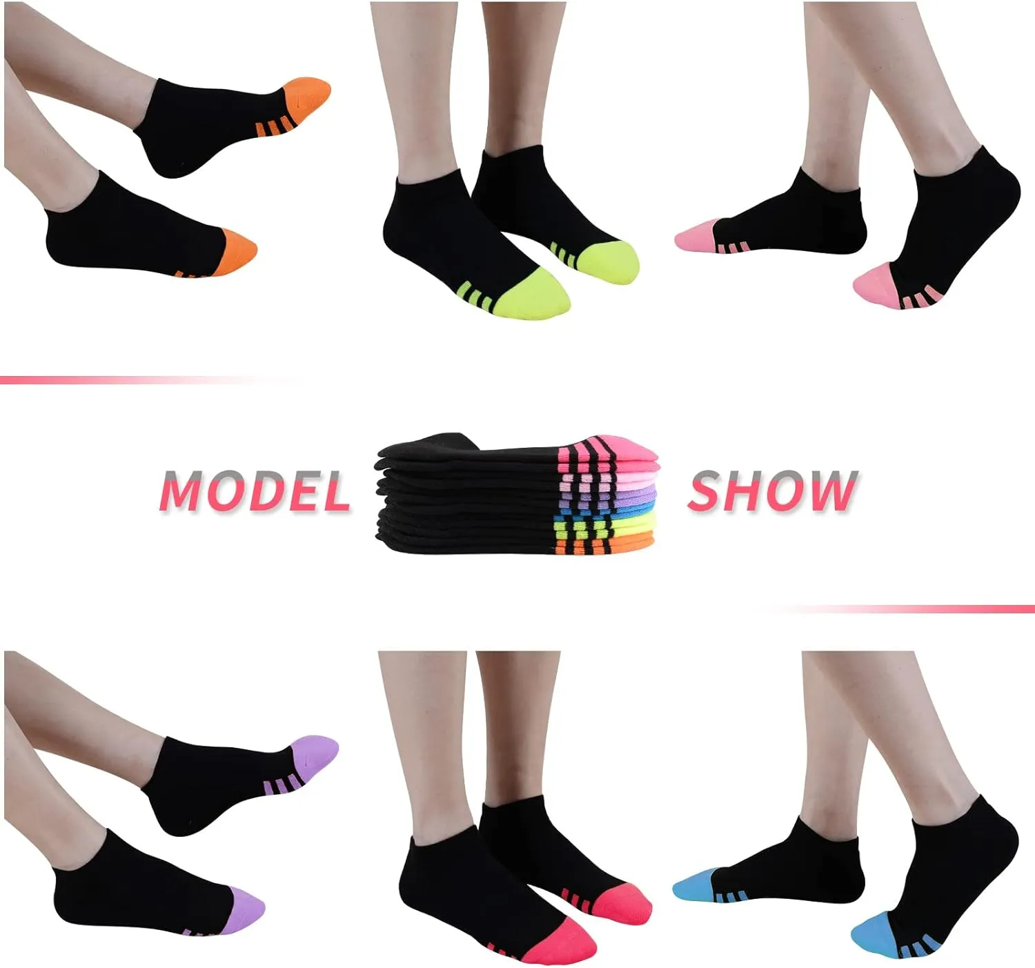 JOYNÉE Womens Athletic Ankle Sports Running Low Cut Tab Cushioned Socks 6 Pack