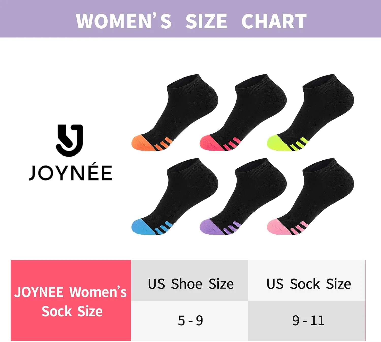 JOYNÉE Womens Athletic Ankle Sports Running Low Cut Tab Cushioned Socks 6 Pack