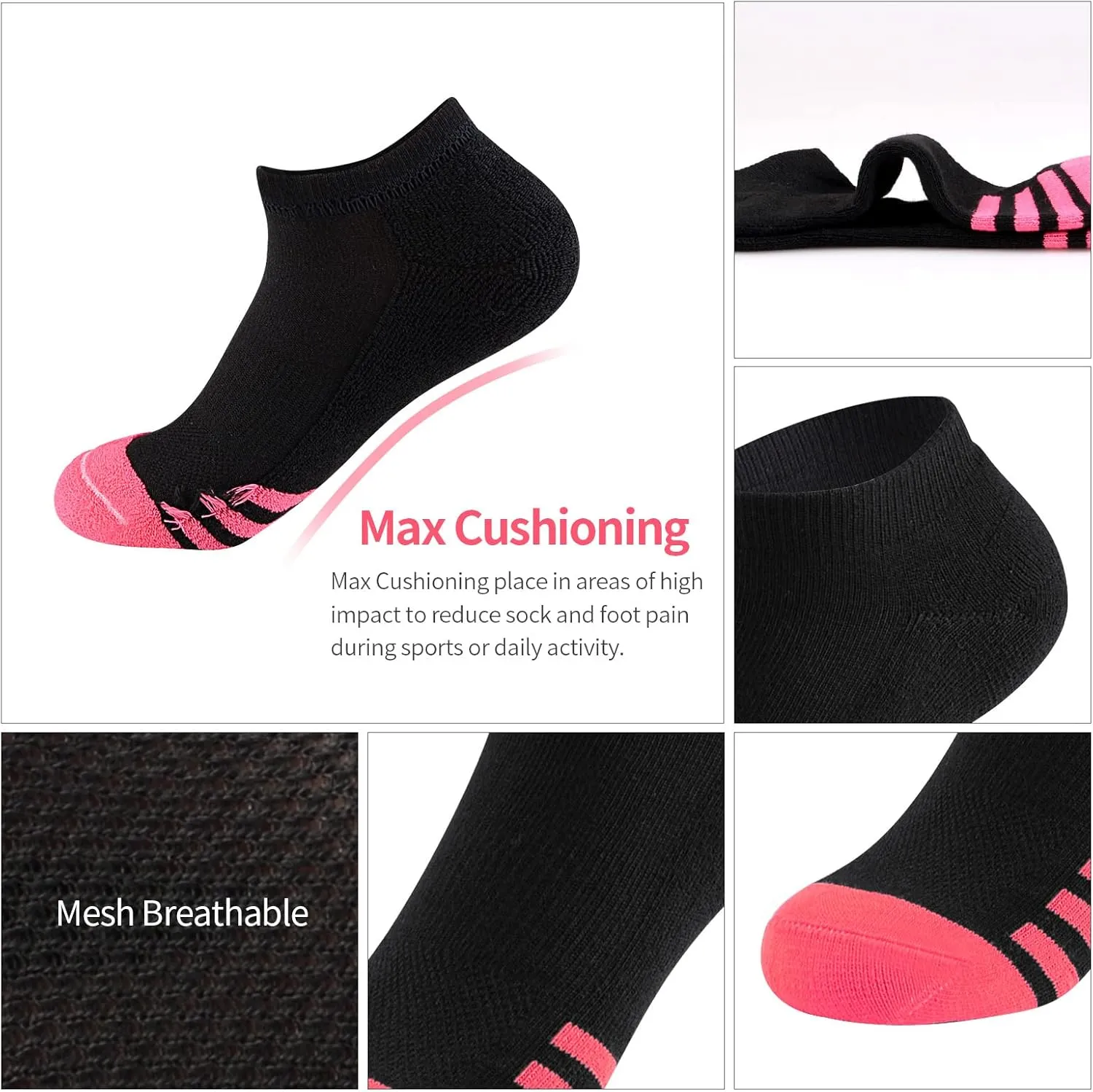 JOYNÉE Womens Athletic Ankle Sports Running Low Cut Tab Cushioned Socks 6 Pack