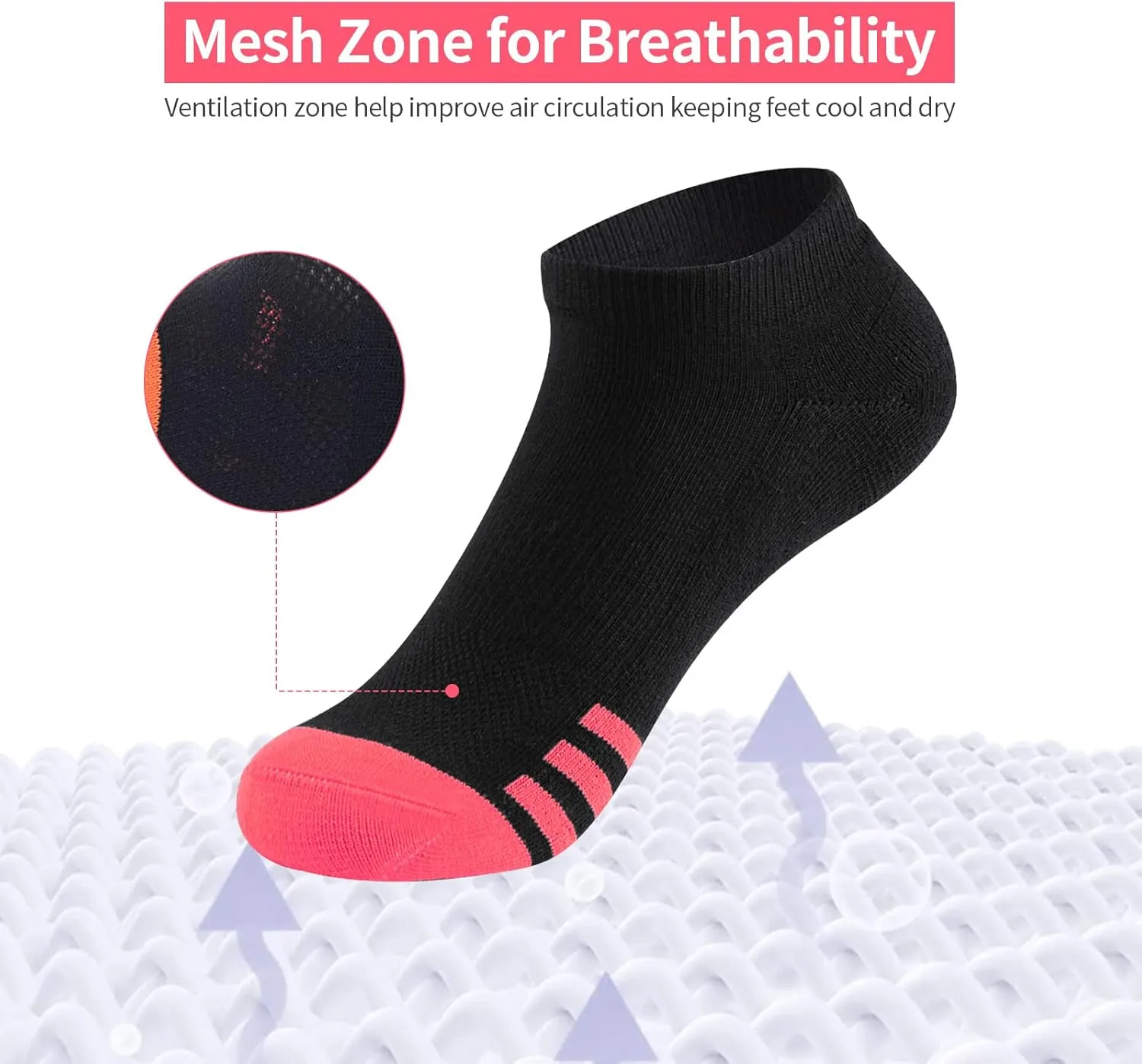 JOYNÉE Womens Athletic Ankle Sports Running Low Cut Tab Cushioned Socks 6 Pack