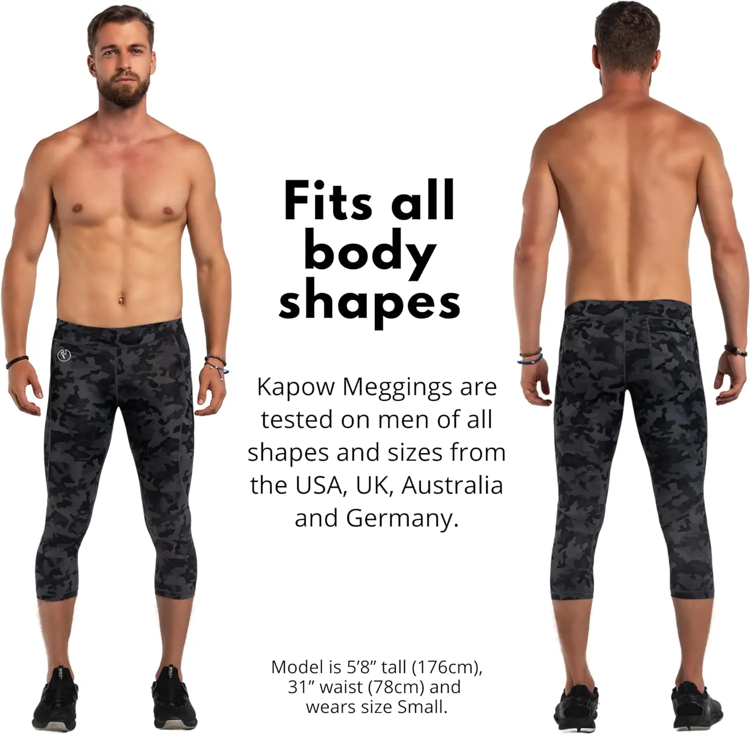 Kapow Meggings Men's Performance 3/4 Leggings Sports Compression with Pockets