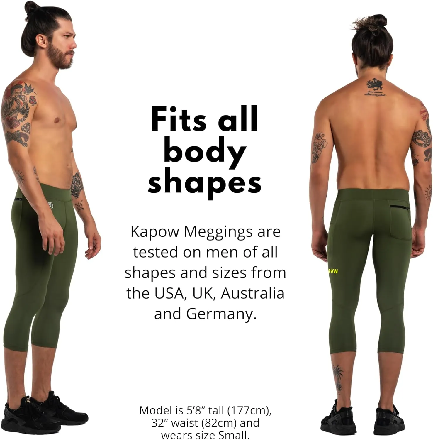 Kapow Meggings Men's Performance 3/4 Leggings Sports Compression with Pockets