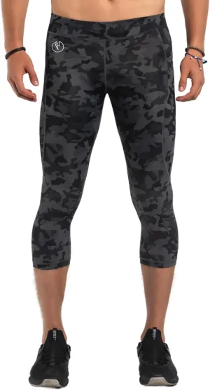 Kapow Meggings Men's Recycled Performance 3/4 Leggings Sports Compression (Stealth Camo, Large)