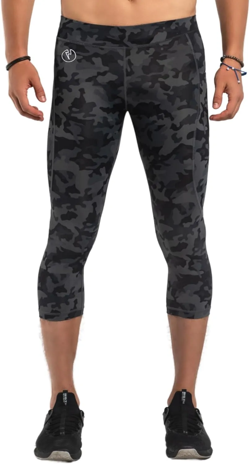 Kapow Meggings Men's Recycled Performance 3/4 Leggings Sports Compression (Stealth Camo, X-Large)