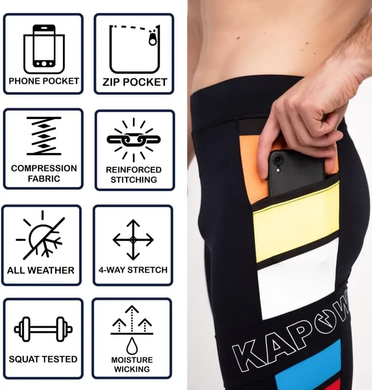 Kapow Meggings Performance Pro Range - Mens Compression Leggings with Pockets for Athletic Workout Performance