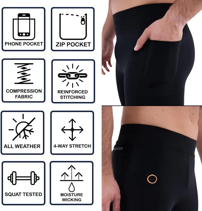 Kapow Meggings Performance Pro Range - Mens Compression Leggings with Pockets for Athletic Workout Performance