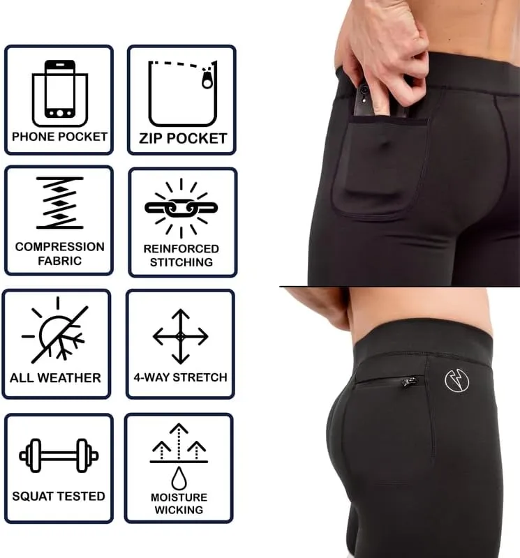 Kapow Meggings Performance Pro Range - Mens Compression Leggings with Pockets for Athletic Workout Performance