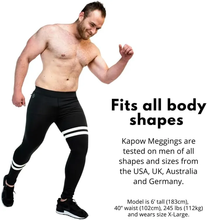 Kapow Meggings Performance Pro Range - Mens Compression Leggings with Pockets for Athletic Workout Performance