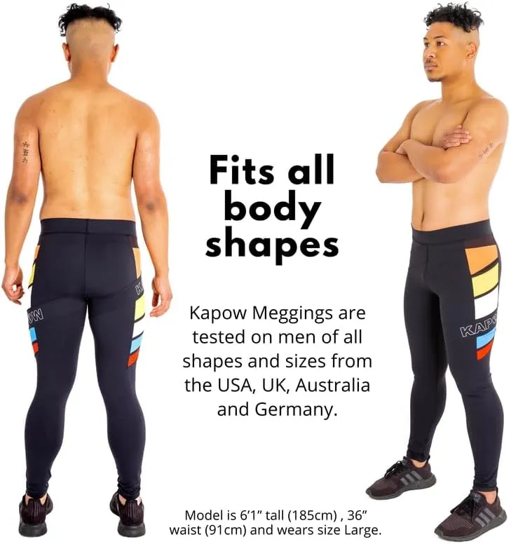 Kapow Meggings Performance Pro Range - Mens Compression Leggings with Pockets for Athletic Workout Performance